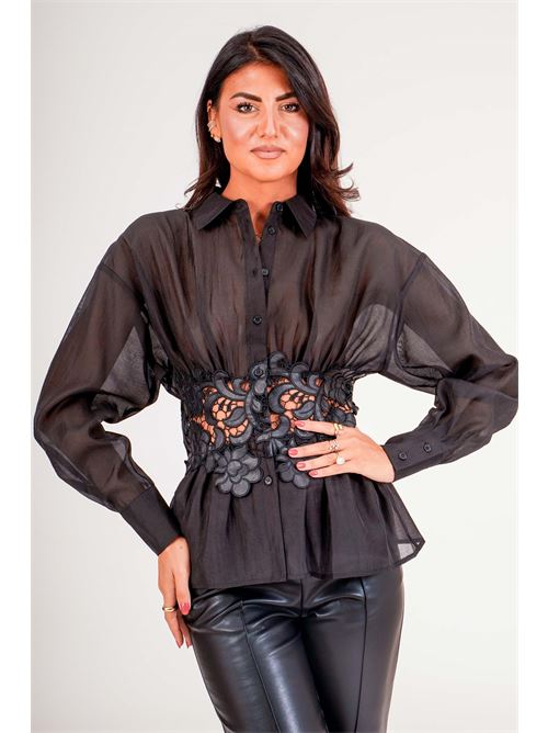 Camicia in organzacon fashia decorativa twins fantasy | T5064BLACK